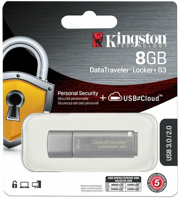 KINGSTON Sicherheits-USB-Stick ”Data Traveler Locker G3” 8 GB silber