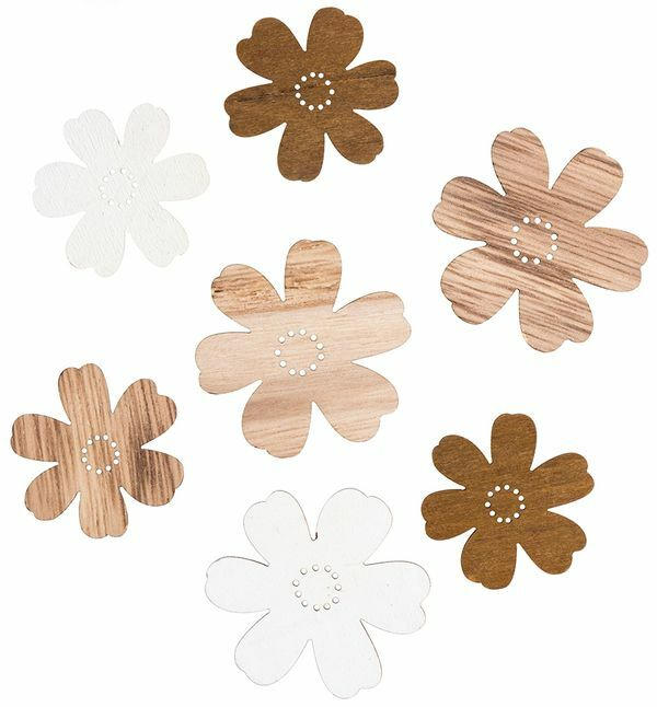 Streudeko ”Blumen” 18 Stück aus Holz braun/weiß