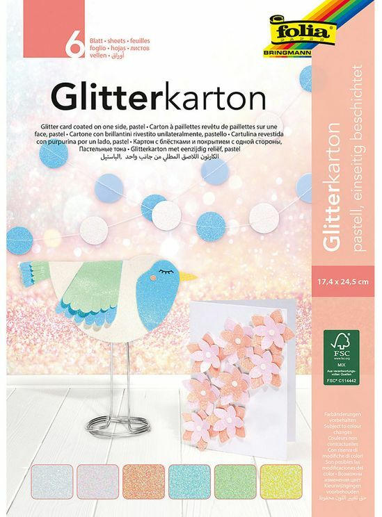 FOLIA Glitterkarton ”Pastell” 17,4 x 24,5 cm 6 Blatt mehrere Farben