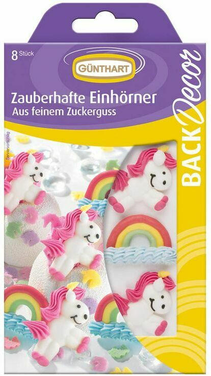 GÜNTHART Figuren aus Zuckerguss ”Einhörner & Regenbögen” 8 Stück