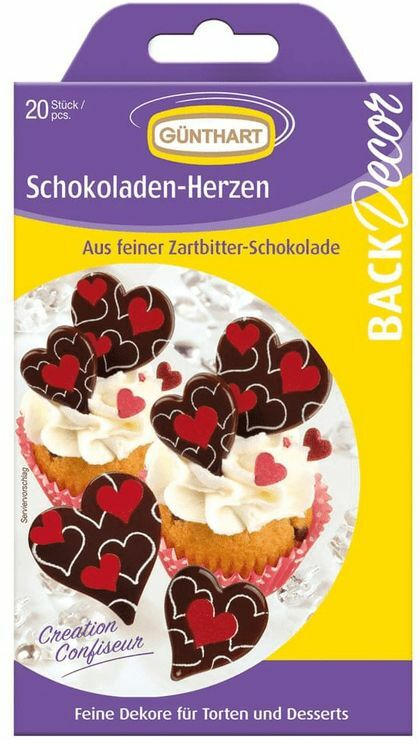 GÜNTHART Schokoladendekor ”Herzen” 20 Stück