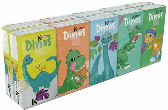 Taschentücher ”Dinos” 4-lagig 10 Stück bunt