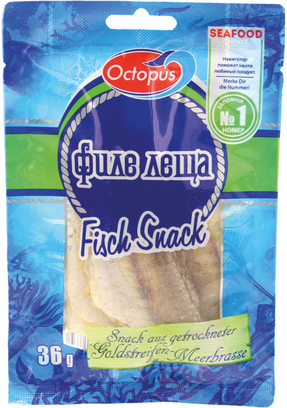 Snack aus Goldstreifen-Meerbrasse-Filet (Nemipterus virgatus), getrocknet und gesalzen
