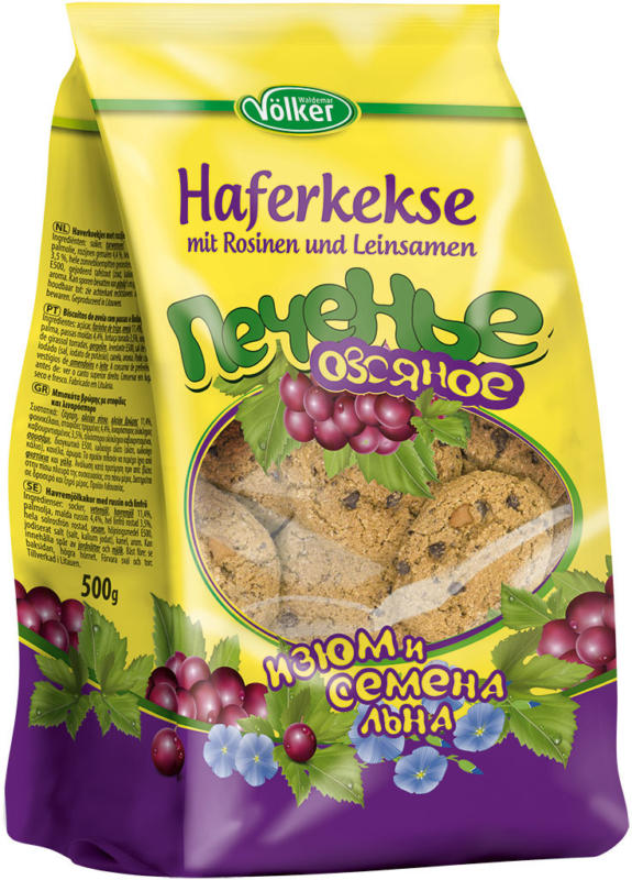 Haferkekse mit Rosinen und Leinsamen