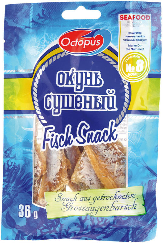 Snack aus Großaugenbarsch (Priacanthus macracanthus ) getrocknet und gesalzen