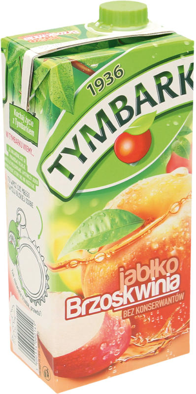 Erfrischungsgetränk mit Apfel- und Pfirsichsaft aus Fruchtsaftkonzentrat. Mit Zucker und Süßungsmittel. Pasteurisiert
