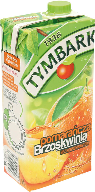 Erfrischungsgetränk mit Orangen- und Pfirsichsaft aus Fruchtsaftkonzentraten. Mit Zucker und Süßungsmittel. Pasteurisiert