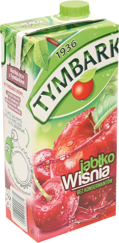 Erfrischungsgetränk mit Apfel- und Kirschsaft aus Fruchtsaftkonzentraten. Mit Zucker und Süßungsmittel. Pasteurisiert
