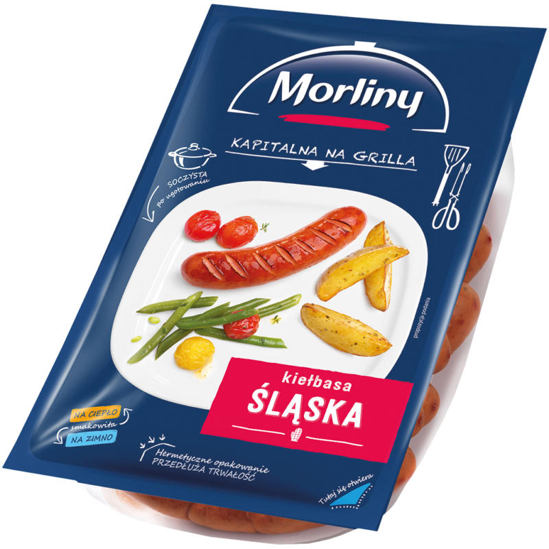 Schlesische Wurst. Wurst aus Schweinefleisch, mittelgrob zerkleinert, geraeuchert und gebrueht.