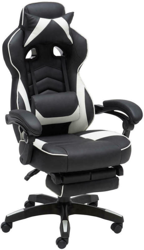 Gamingstuhl in Lederlook Schwarz, Weiß