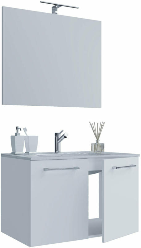 Waschplatz, 60 cm, 3-teilig, 2 Türen, mit Spiegel, weiß weiß