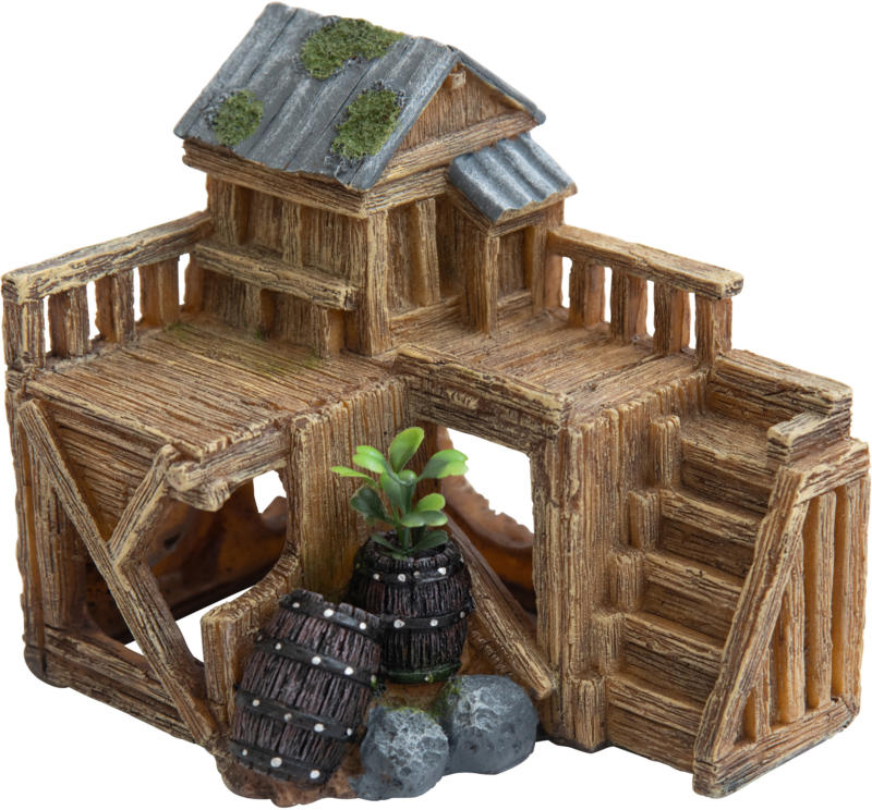 Deep Sea Aquariumdekoration Holzhaus auf Podest 15x17x14cm