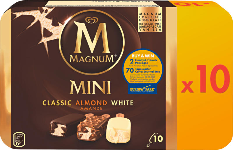 Magnum Glacé Mini, assortiert: Classic, Almond, White, 10 x 55 ml