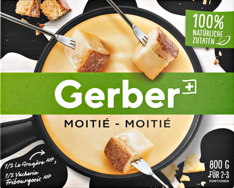 Fondue moitié-moitié Gerber, già pronta, confezione da 2 x 400 g