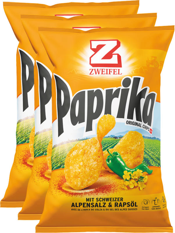 Zweifel Chips Paprika, 3 x 90 g