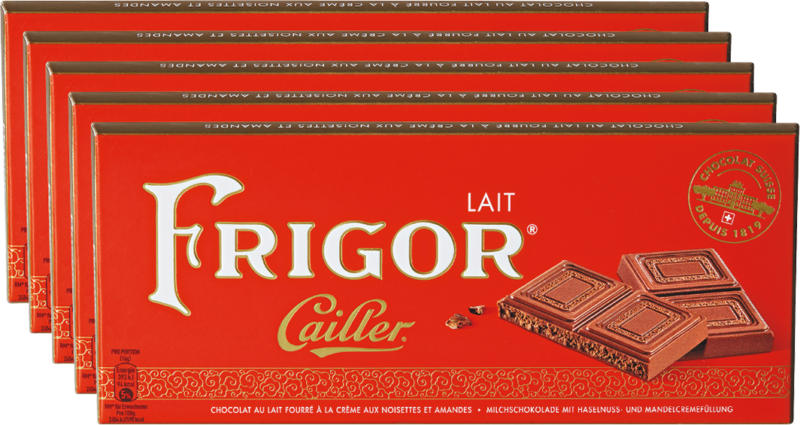 Tavoletta di cioccolata Frigor Cailler, Latte, 5 x 100 g