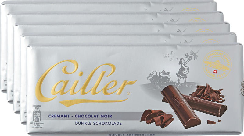Tablette de chocolat Cailler, Crémant, chocolat noir, 5 x 100 g