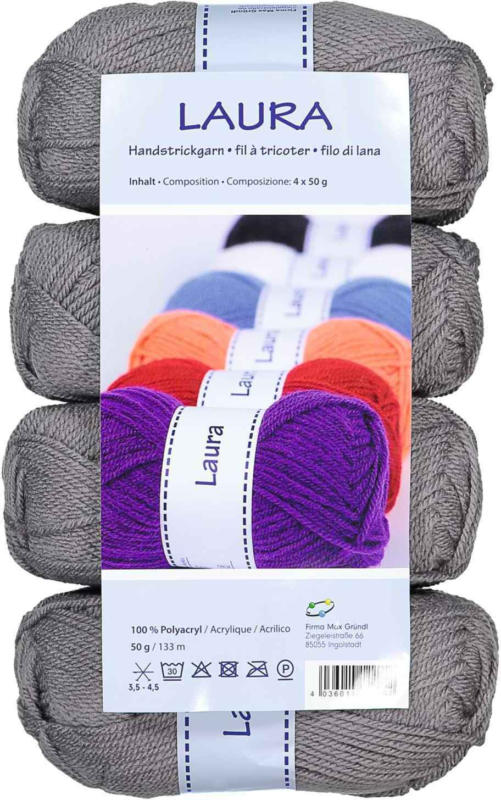 Gründl Handstrickgarn LAURA grau 4 x 50 g -