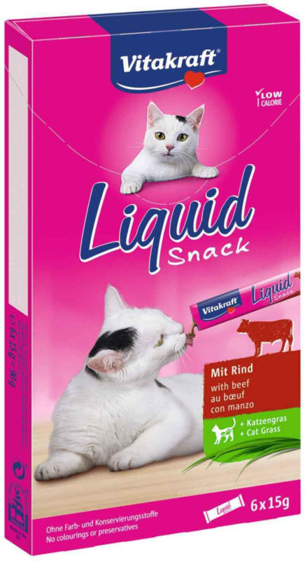 Vitakraft Cat Liquid Snack Rind + Katzengras & Inulin 6 x 15 g -