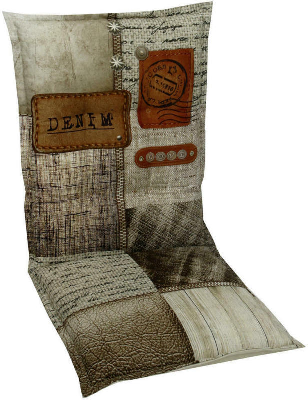 Sesselauflage in Braun, Naturfarben, Beige Schriftzug