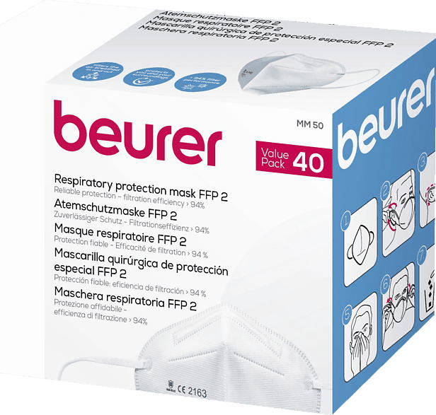 Atemschutzmasken FFP2 40 Stück Box mit Ohrband MM50