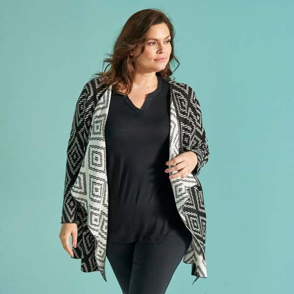 Damen-Strickjacke mit Jacquard-Muster, große Größen