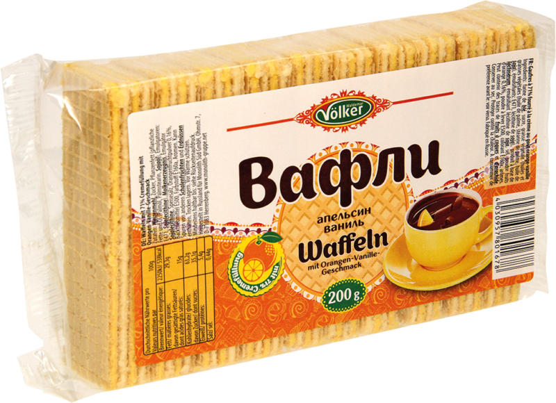 Waffeln mit 71% Cremefüllung mit Orangen-Vanille-Geschmack