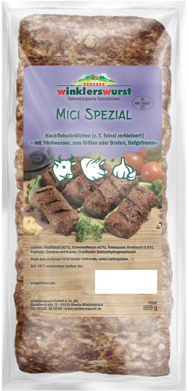 Mici Spezial, Hackfleischzubereitung Siebenbürger Art, tiefgefroren