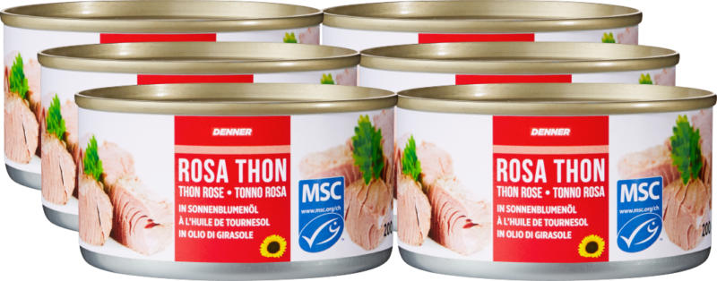 Denner Rosa Thon , in Sonnenblumenöl, 6 x 200 g
