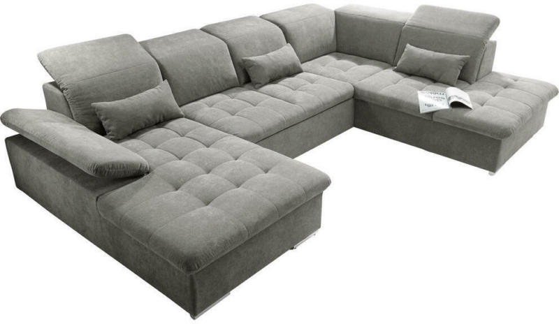 Wohnlandschaft in Textil, Holzwerkstoff Schlammfarben