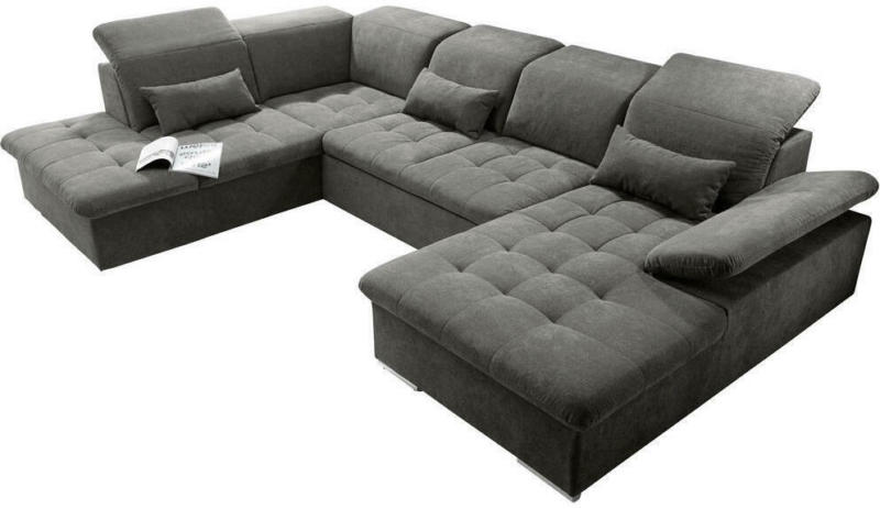 Wohnlandschaft in Textil, Holzwerkstoff Dunkelgrau