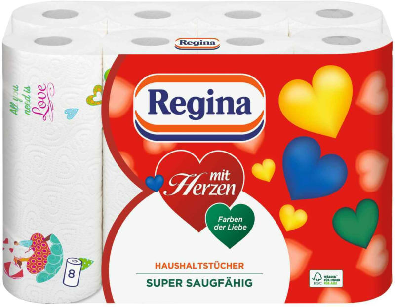 Regina Papier ménage avec coeurs 8 rouleaux -