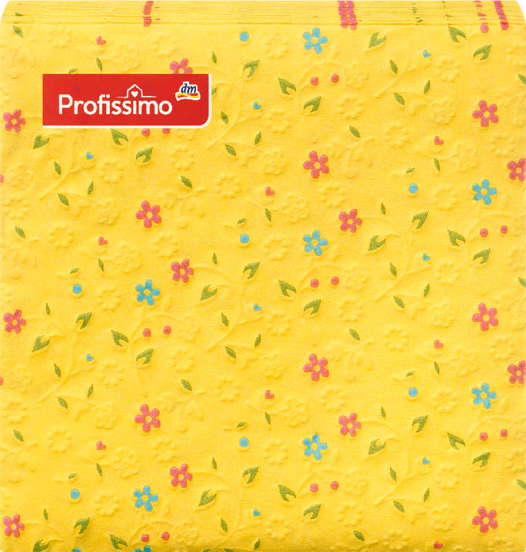 Profissimo Servietten Gelb mit Blumen (25 x 25 cm)