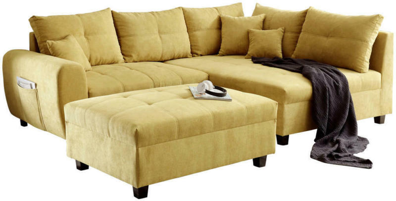 Wohnlandschaft in Textil, Holzwerkstoff Gelb