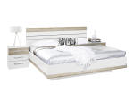 Lit, Set de 2 chevets TARRAGONA 160x200cm décor blanc, chêne, san remo