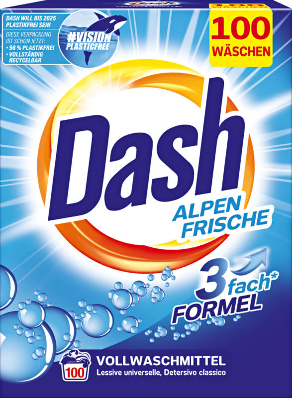 Lessive en poudre Fraîcheur alpine Dash, 100 lessives, 6,5 kg
