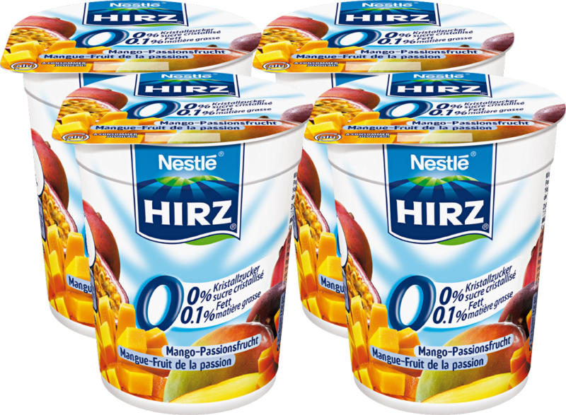 Hirz Joghurt 0%, Mango-Passionsfrucht, 4 x 180 g