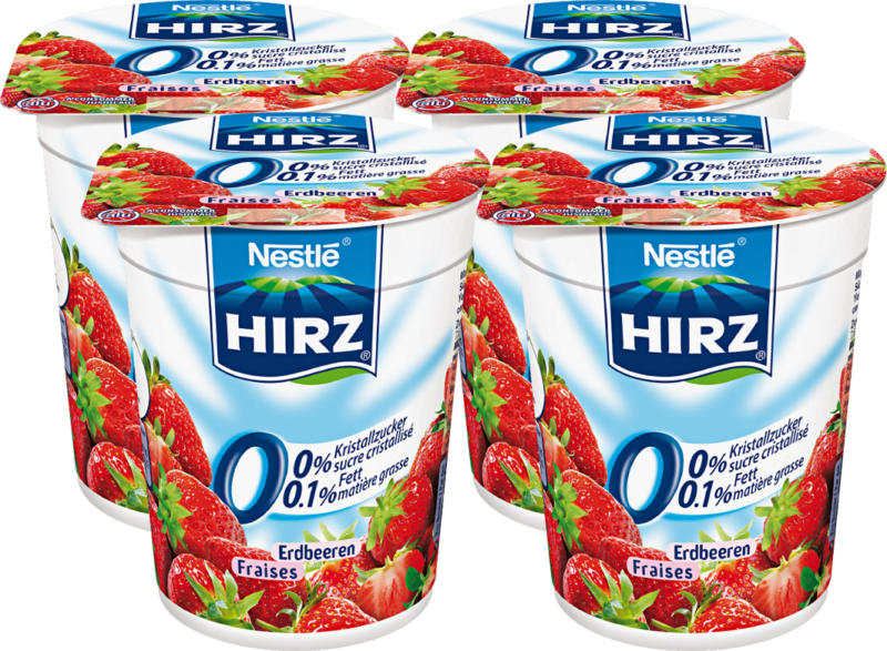Hirz Joghurt 0% mit Erdbeeren, 4 x 180 g