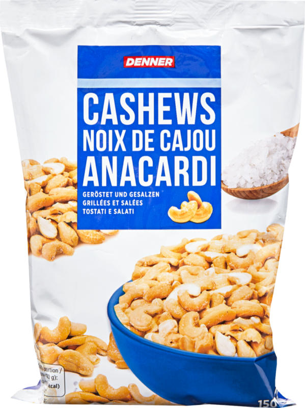 Denner Cashews, geröstet und gesalzen, 150 g