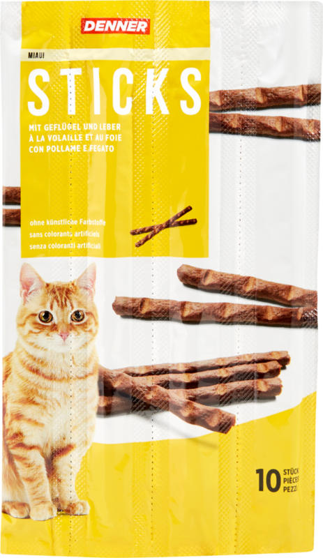 Sticks MIAU! Denner, à la volaille et au foie, 10 x 5 g