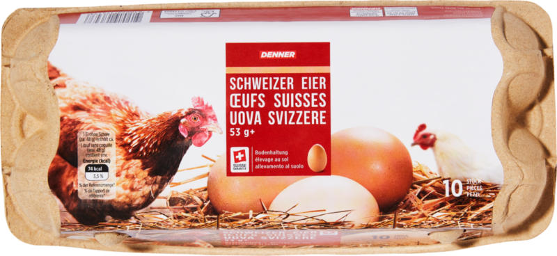 Uova svizzere Denner, da allevamento al suolo, 10 x 53 g