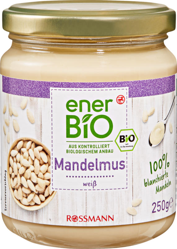 Crema di mandorla bianca enerBiO, 100% mandorle sbollentate, 250 g
