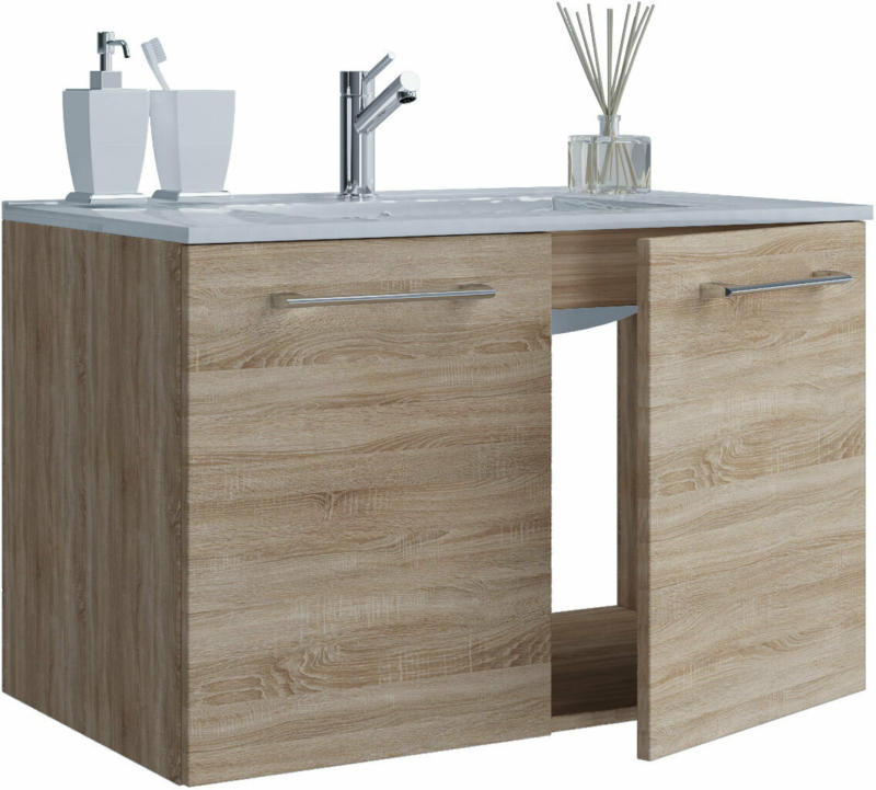 Waschplatz, 60 cm, 2-teilig, 2 Türen, Sonoma-Eiche beige, braun