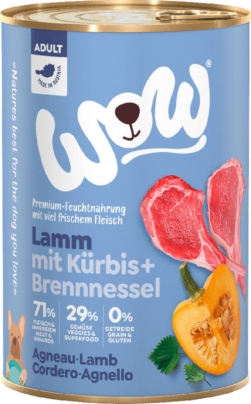 WOW Nassfutter für Hunde, Adult, Lamm