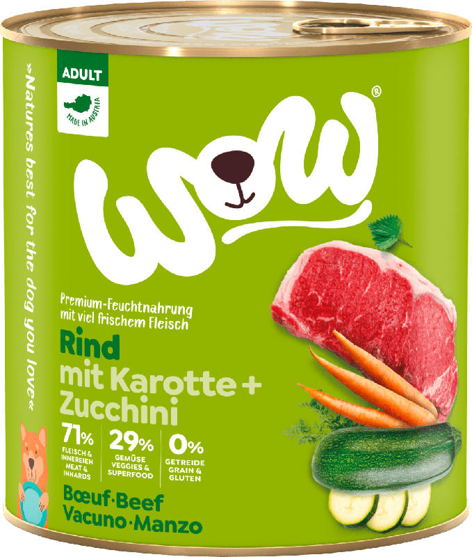 WOW Nassfutter für Hunde, Adult, Rind