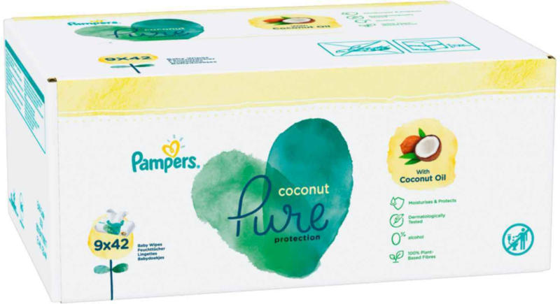 Pampers Lingettes humides Coconut 9 x 42 lingettes -