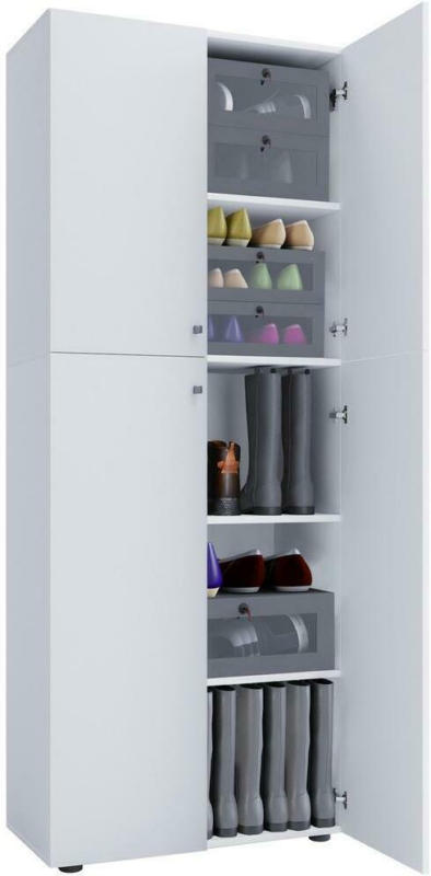 Schuhschrank Lona Weiß Dekor 4-Türig Hoch B: 70 cm