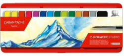 CARAN D'ACHE Malfarben ”Gouache Studio” 14 Farben mit Deckweiß und Pinsel