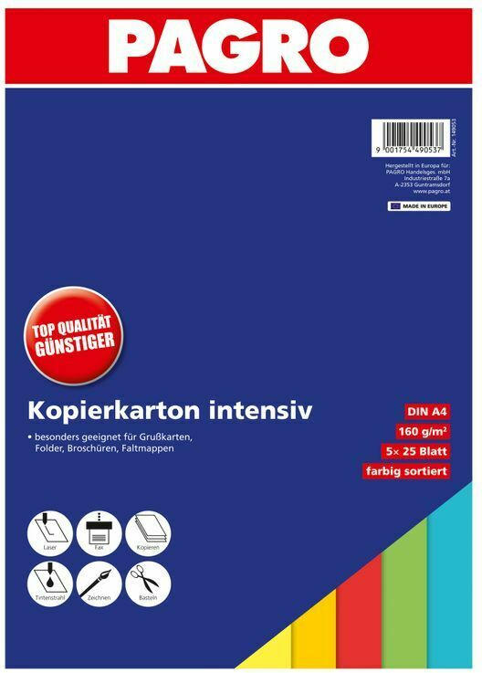 PAGRO Kopierkarton A4 160 g intensiv mehrere Farben