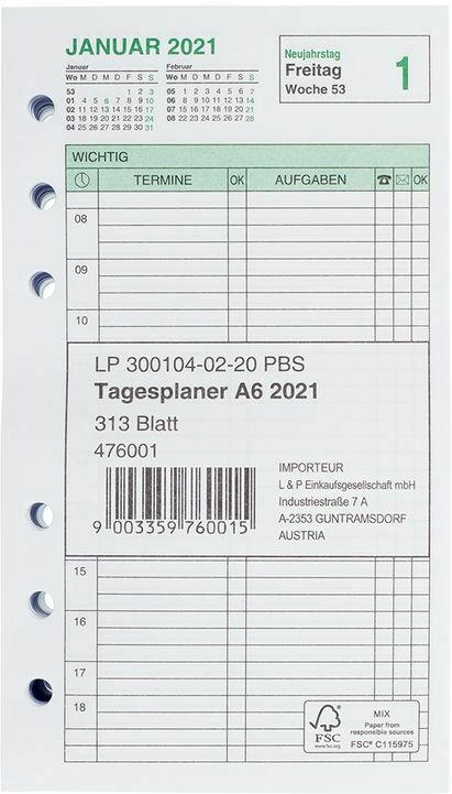 Einlagen für Tagesplaner 2021 A6